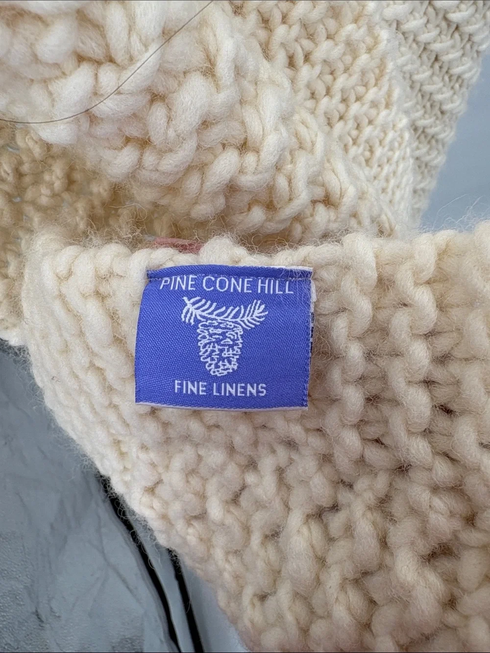 Pine Cone Hill Cullen Cream Chunky Knit Throw with Branded 50x60